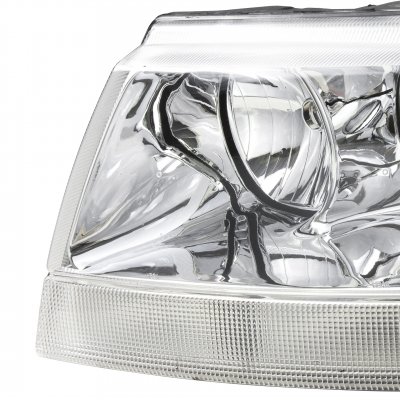 Maxcomotors Headlights Pair For 1999-2004 Jeep Grand Cherokee – Clear Lenses, Chrome Housing, Halogen