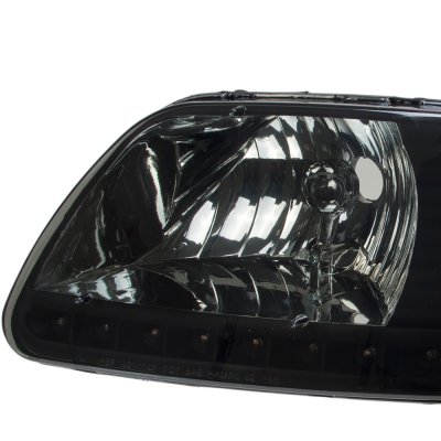 Ford F150 1997-2003 Black Smoked Crystal Headlights LED DRL