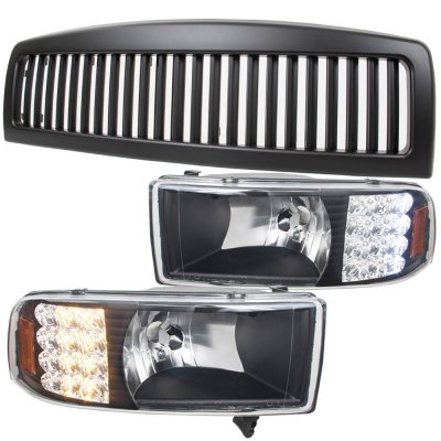 Dodge Ram 1994-2001 Black Vertical Grille and Headlights with LED Signal