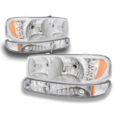 GMC Yukon 2000-2006 Clear LED DRL Headlights Set and LED Tail Lights Red Clear