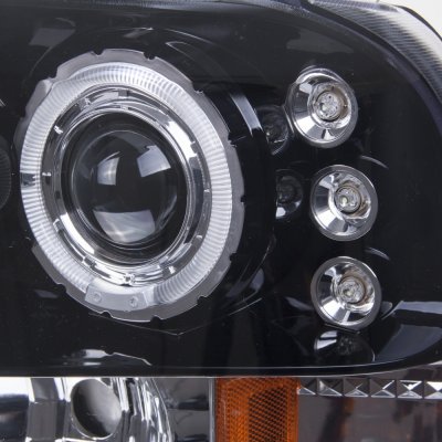 Ford F250 Super Duty 1999-2004 Smoked Halo Projector Headlights and LED Tail Lights Black Chrome