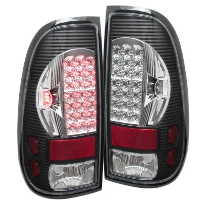 Ford F250 Super Duty 1999-2004 Smoked Halo Projector Headlights and LED Tail Lights Black Chrome