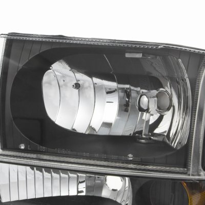 Ford F350 Super Duty 1999-2004 Black Headlights Set and LED Tail Lights Black Chrome