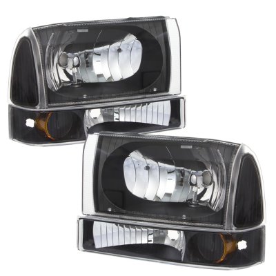 Ford F250 Super Duty 1999-2004 Black Grille Headlights Set and Custom LED Tail Lights