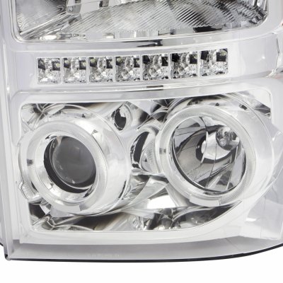 Ford F550 2011-2016 Chrome Clear Halo Projector Headlights LED DRL