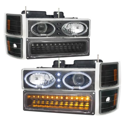 Chevy 1500 Pickup 1994-1998 Black Halo Headlights and LED Bumper Lights