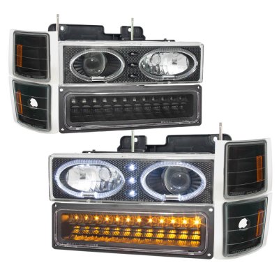 Chevy 2500 Pickup 1994-1998 Black Halo Headlights and LED Bumper Lights