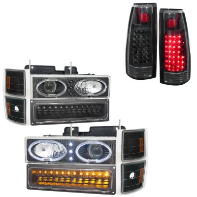Chevy Silverado 1994-1998 Black Halo Headlights LED DRL and LED Tail Lights
