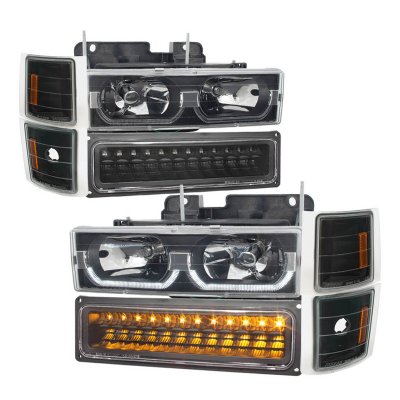 GMC Yukon 1994-1999 Black LED DRL Headlights Set and LED Tail Lights