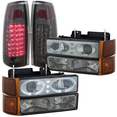 Chevy Suburban 1994-1999 Smoked Halo Projector Headlights and LED Tail Lights
