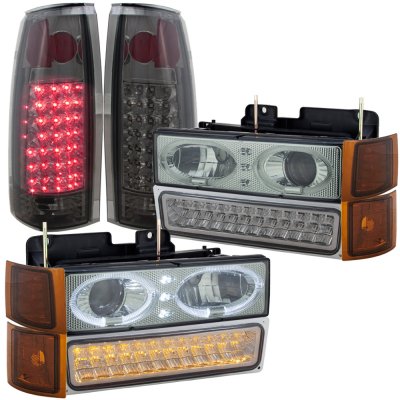 Chevy Tahoe 1995-1999 Smoked Halo Headlights LED DRL and LED Tail Lights