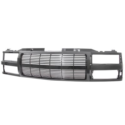 Chevy 1500 Pickup 1994-1998 Black Billet Bar Grille Smoked Halo Projector Headlights LED Set