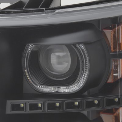 Chevy Silverado 2007-2013 Black Halo LED DRL Projector Headlights