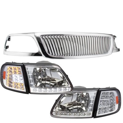 Ford F150 1999-2003 Chrome Vertical Grille LED DRL Headlights LED Signal Lights