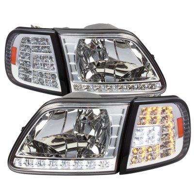 Ford F150 1999-2003 Chrome Vertical Grille LED DRL Headlights LED Signal Lights