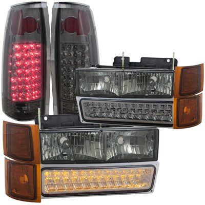 Chevy 3500 Pickup 1994-1998 Smoked Headlights LED DRL and LED Tail Lights