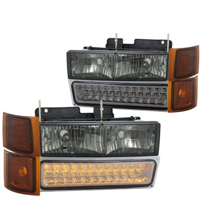 Chevy 3500 Pickup 1994-1998 Smoked Headlights LED DRL and LED Tail Lights