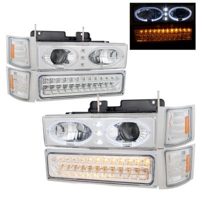 1994 Chevy Blazer Chrome Vertical Grille Halo Projector Headlights LED Bumper Lights