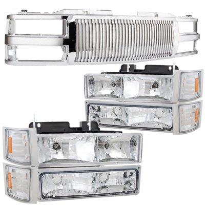 Chevy 1500 Pickup 1994-1998 Chrome Vertical Grille Headlights Bumper Lights