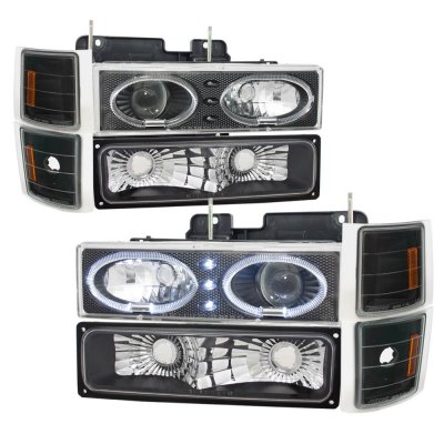 Chevy Silverado 1988-1993 Black Halo Projector Headlights and LED Tail Lights