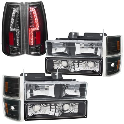 Chevy 3500 Pickup 1988-1993 Black Headlights and Custom LED Tail Lights