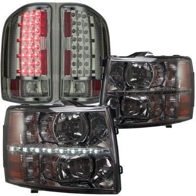 Chevy Silverado 2500HD 2007-2014 Smoked LED DRL Headlights and LED Tail Lights