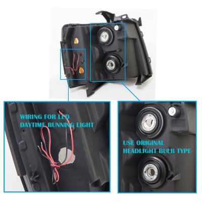 Chevy Silverado 2500HD 2007-2014 Smoked LED DRL Headlights and LED Tail Lights