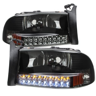 Dodge Durango 1998-2003 Black Smoked Headlights LED DRL Signal Lights