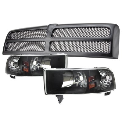 Dodge Ram 3500 1994-2002 Black Grille and Euro Headlights Conversion