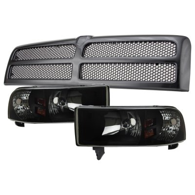 Dodge Ram 1994-2001 Black Grille and Black Smoked Headlights Conversion