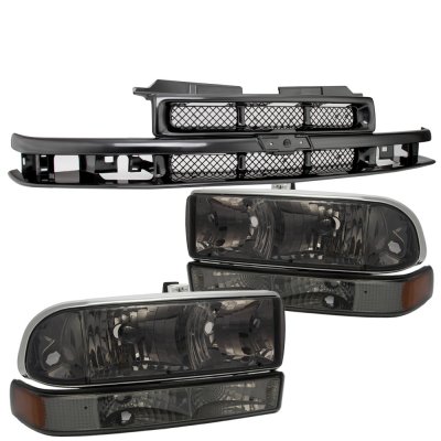 Chevy Blazer 1998-2004 Black Grille and Smoked Headlights Set