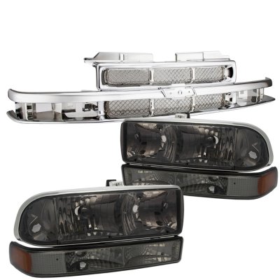 Chevy Blazer 1998-2004 Chrome Grille and Smoked Headlights Set