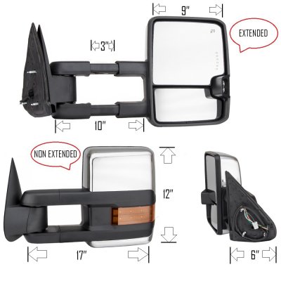 Chevy Silverado 3500 2003-2006 Chrome Towing Mirrors LED Lights Power Heated