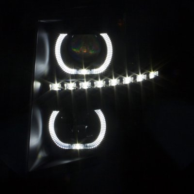 Chevy Silverado 2007-2013 Black Halo DRL Projector Headlights Optic LED Tail Lights Black Smoked