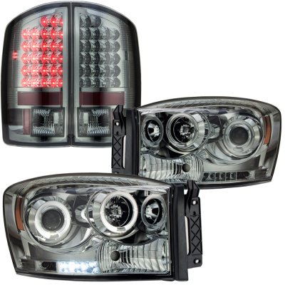 Dodge Ram 2500 2007-2009 Smoked Projector Headlights and LED Tail Lights