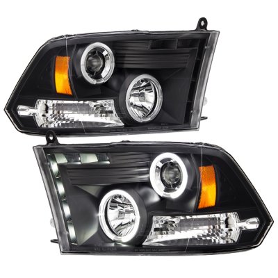 Dodge Ram 2009-2018 Black Halo Projector Headlights with LED DRL
