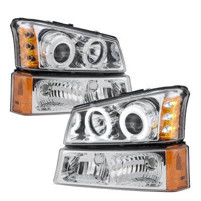 Chevy Silverado 1500HD 2003-2006 Clear Dual Halo Projector Headlights and Bumper Lights