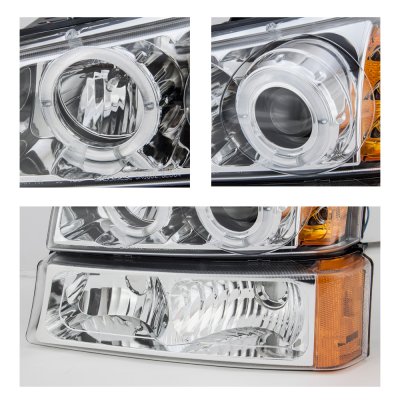 Chevy Silverado 2500HD 2003-2006 Clear Dual Halo Projector Headlights and Bumper Lights