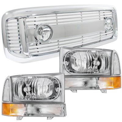 Ford F250 Super Duty 1999-2004 Chrome Billet Grille and Headlight Sets