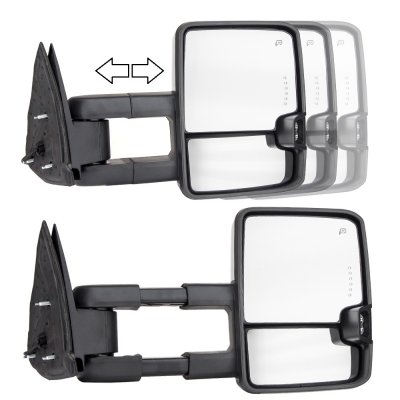 Chevy Silverado 2007-2013 Chrome Towing Mirrors Smoked LED Lights Power Heated
