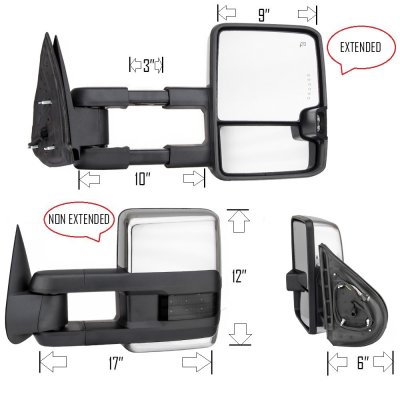 Chevy Silverado 2007-2013 Chrome Towing Mirrors Smoked LED Lights Power Heated