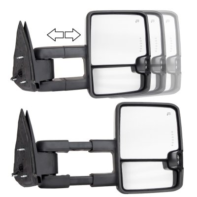 Chevy Silverado 2500HD 2007-2014 Chrome Towing Mirrors Smoked LED Lights Power Heated