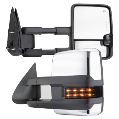 Perfit Zone Towing Mirrors Power Heat for 1999 2000 2001 2002 Chevy Silverado Sierra Pickup w/Backup Light,On Back Side Smoke Signal Light Chrome Cover.LED Signal Light Side Mirrors 