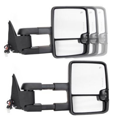 GMC Sierra 1988-1998 Chrome Power Towing Mirrors Smoked LED Lights