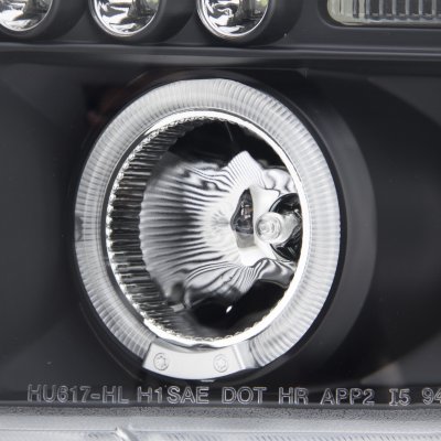 Dodge Ram 2500 1994-2002 Black Vertical Grille Halo Projector Headlights LED Eyebrow