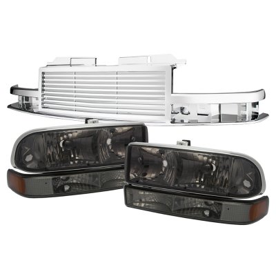 Chevy Blazer 1998-2004 Chrome Billet Grille and Smoked Euro Headlights Set