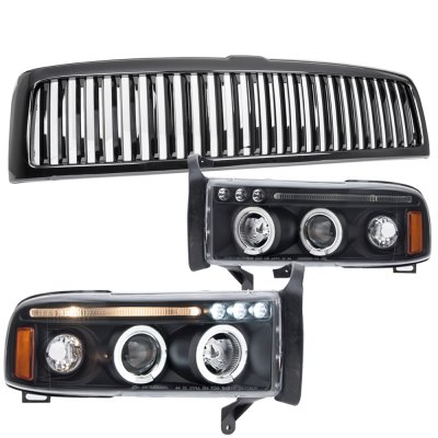 Dodge Ram 2500 1994-2001 Black Vertical Grille and Halo Projector Headlights