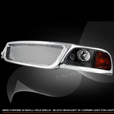 Ford Expedition 1999-2002 Chrome Mesh Grille and Black Headlights