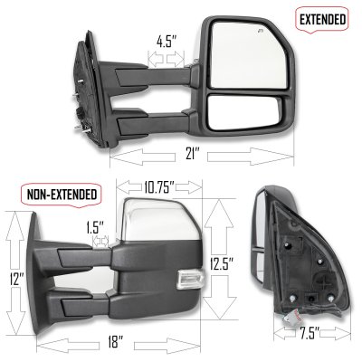 Ford F250 Super Duty 1999-2002 Chrome Towing Mirrors LED DRL Lights Power Heated