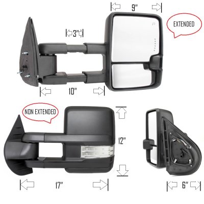Chevy Silverado 2007-2013 Towing Mirrors Clear LED Lights Power Heated